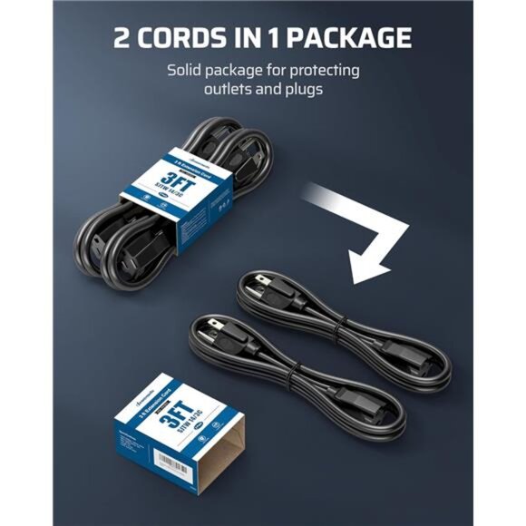 Extension Cord 3ft, 14/3 SJTW Weatherproof Power Cable for Indoor Outdoor Use - Picture 4 of 7